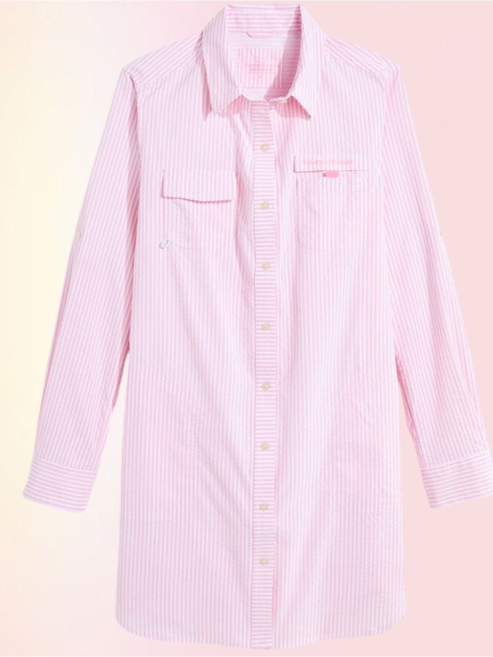 Vineyard Vines Pink and White Striped Swim Coverup Shirt